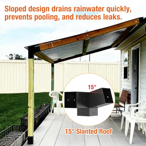 Eapele 6PCS 15° Slanted Roof Pergola Brackets, 3-Way Roof Wall Mount Extension Pergola Kit, Angled Wood Post Base Bracket,Patio Pergolas, Log Cabin - style: 2PC 3-Way Slanted+2PC Base+2PC Slanted Base