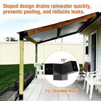 Eapele 6PCS 15° Slanted Roof Pergola Brackets, 3-Way Roof Wall Mount Extension Pergola Kit, Angled Wood Post Base Bracket,Patio Pergolas, Log Cabin - style: 2PC 3-Way Slanted+2PC Base+2PC Slanted Base