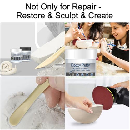 Epoxy Putty 16 oz AB Metal Epoxy Filler for Fast Repair Leaks Underwater High Adhesive Self-Hardening Pool Putty Sculpt Clay for Metal Wood Tile Repairing, Bonding, Sculpting White - color: White
