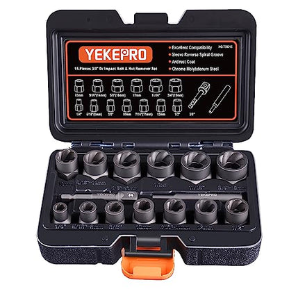 15PCS Impact Bolt & Nut Extractor Set, 3/8" Drive Extractor Socket Set - size: 15-Piece Bolt Extractor Set