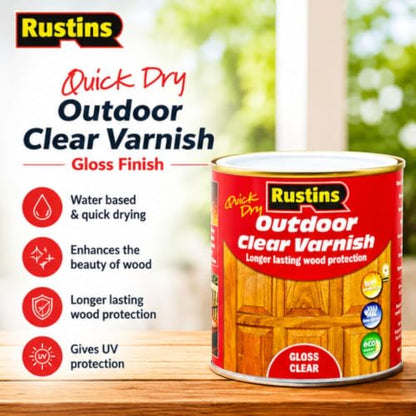 Rustins Quick Dry Outdoor Clear Gloss Varnish 250ml | 8.5 Fl. Oz. - color: Transparent