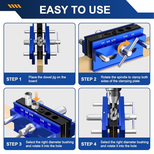 Self Centering Doweling Jig Kit, Adjustable Width Wood Drill Guide Jig Block for Straight Holes with 6 Bushing, Dowel Jigs for Woodworking Precision Biscuit Joiner Tool