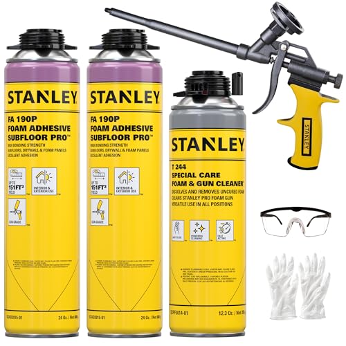 Stanley FA190P Subfloor Adhesive Kit (2x24 Oz) – Polyurethane Expanding Foam Construction Adhesive with Strong Bonding for Wood, Concrete, Metal – High Coverage | Gun&Cleaner Included | 2 Pack - size: 8 in Gun Set, style: 2 Pack
