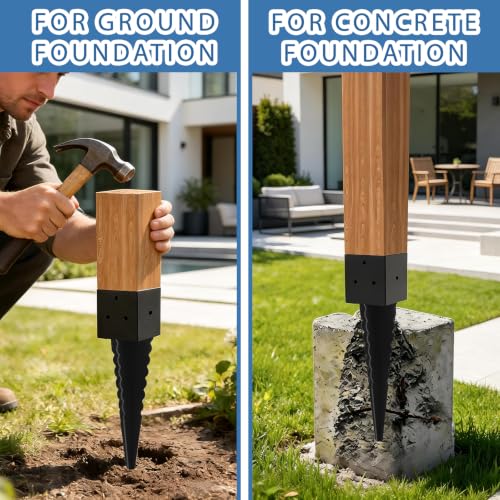 6 Pcs Fence Post Anchor Ground Spike 16”(Fit 3.6"x 3.6") Post - size: 16"