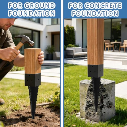 6 Pcs Fence Post Anchor Ground Spike 16”(Fit 3.6"x 3.6") Post - size: 16"