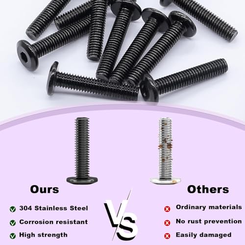 Taiss 20pcs 1/4-20 x 2 Flat Head Socket Head Screw,Furniture Bolts,Furniture Screws 304 Stainless Steel,1/4 Bolts Black Zinc Plated Fully Threaded,Countersunk Connector Screws with Hex Spanner - size: 20PCS 1/4-20x2"