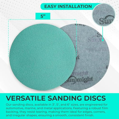 Sunmight Film Grip No Hole 5 Inch Sanding Discs - 600 Grit, Premium Aluminum Oxide - Strong Film Backing for Automotive, Marine, Wood & Metal Applications - Excellent Cutting and Long Life (50 Pcs) - style: 5 Inches