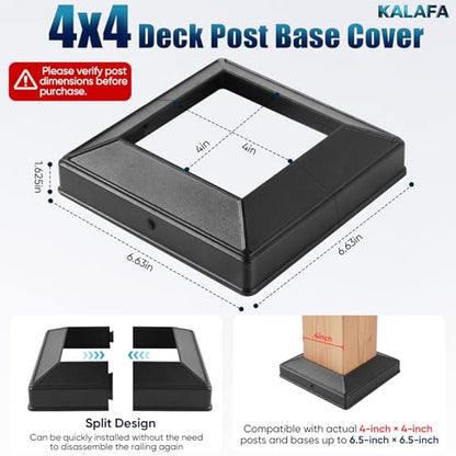 4-Pack Aluminum 4x4 Deck Post Base Cover, Split Post Trim Black - color: Black Minimalist Style