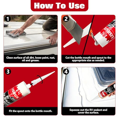 12 Pack RV Roof Sealant,Self Leveling Lap Sealant for RV Roofs,White RV Caulking Sealant Waterproof for Camper, Trailer & Motorhome - size: 12P