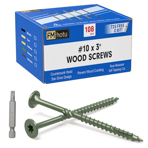 #10 x 3” Deck Screws, 108Pcs Star Drive Wood Screws - color: Green, size: 3 Inch