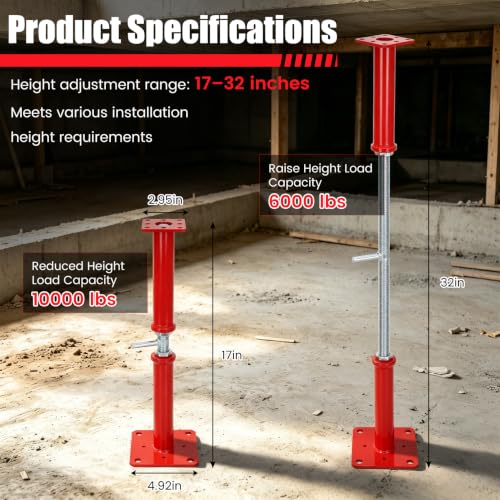 Adjustable House Floor Jacks 17-32 Inch, 10000 LBS Screw Jack Post, 4Pcs - size: 17"-32"