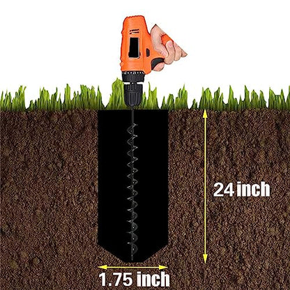 Auger Drill Bit 1.75 x 24 Inch Surface Auger Drill Bit for Planting Garden Auger Drill String or Umbrella Hole Excavator Suitable for 3/8 Inch Hex Drive Drill Bit - size: 1.75 x 24 Inch