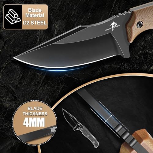 Purple Dragon Fixed Blade Knife - Full Tang Hunting Knife Brown - size: 3.1 inch