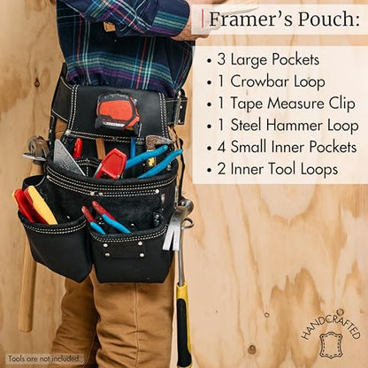 FESA 3 Inch Leather Tool Belt for Men with Hammer Holder Adjustable 34"-44" - color: Black