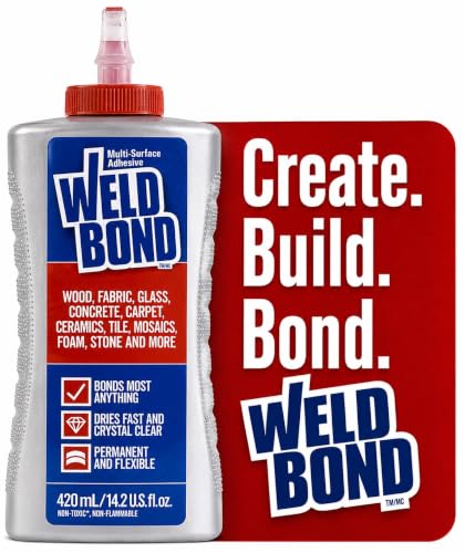 Weldbond Multi-Surface Strong Glue – Fast Drying Glue for Wood, Tile, Ceramic, Pottery, Glass, Metal & More – Heavy Duty Adhesive for Mosaic, Crafts, Wood Working & Repairs – 14.2oz (420ml) 1 Pack - size: 1-Pack