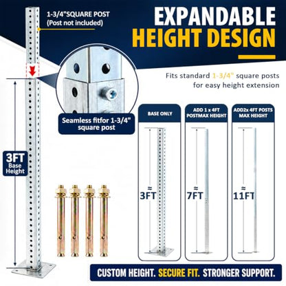 8 ft H Square Sign Post with 3 ft H Square Sign Post Base