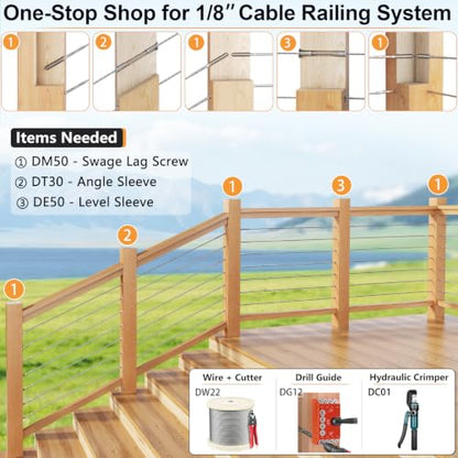 Cable Railing Hardware 1/8" T316 Swage Lag Screws for Wood Post 100Pack - color: Silver