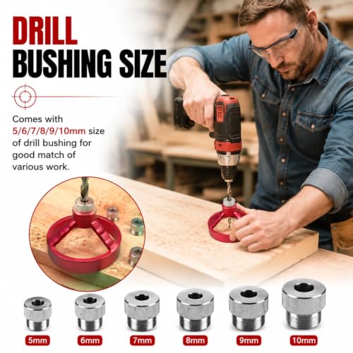 Drill Guide Locator, 6/7/8/9/10mm Self Centering Dowel Jig Kit Vertical Hole Woodworking Tool