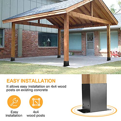 4 x 4 Post Base 6 PCS,Inner Size 3.6"x3.6"Deck Post Base,Heavy Duty Metal Black Powder Coated Post Brackets,for Pavilion Deck Railing Support Deck Base Plate, Support Bolt Down - size: 6 Pieces