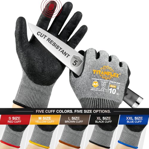 TitanFlex Work Gloves, ANSI A5 Cut Resistant Gloves, Sandy Nitrile Grip - size: Small