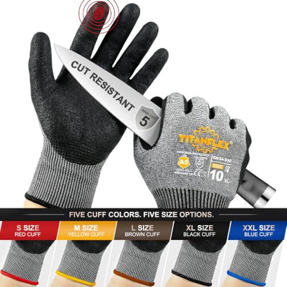TitanFlex Work Gloves, ANSI A5 Cut Resistant Gloves, Sandy Nitrile Grip - size: XX-Large