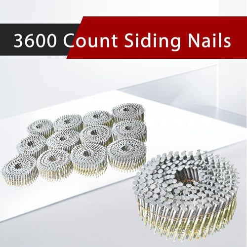 findmall 3600 Count Siding Nails 2-1/4 Inch by .092 Inch 15 Degree Ring Shank Hot-Dipped Galvanized Collated Wire Coil - size: 2-1/4inch