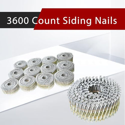 findmall 3600 Count Siding Nails 2-1/4 Inch by .092 Inch 15 Degree Ring Shank Hot-Dipped Galvanized Collated Wire Coil - size: 2-1/4inch