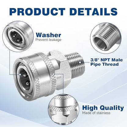 3/8 Inch NPT Pressure Washer Quick Connect Adapter Set, 12-Piece - color: Silver