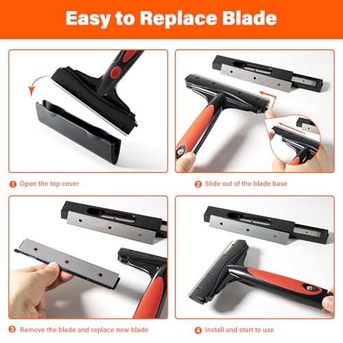 Gomake Extendable Floor Scraper Heavy Duty 6" Wide Razor Blade Scraper Tool with 17‘’-59" （1.4ft- 4.9ft）Long Handle, 10PCS Extra Metal Blades for Cleaning Glass Wall Gum Paint Tile Glue