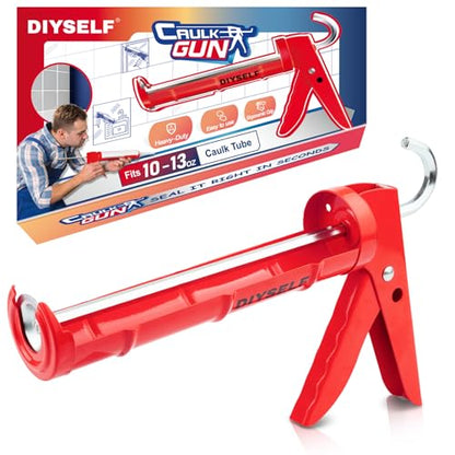 DIYSELF Caulk Gun, Heavy Duty Caulking Tool, 10:1 Thrust for 10 oz Tubes - color: Red