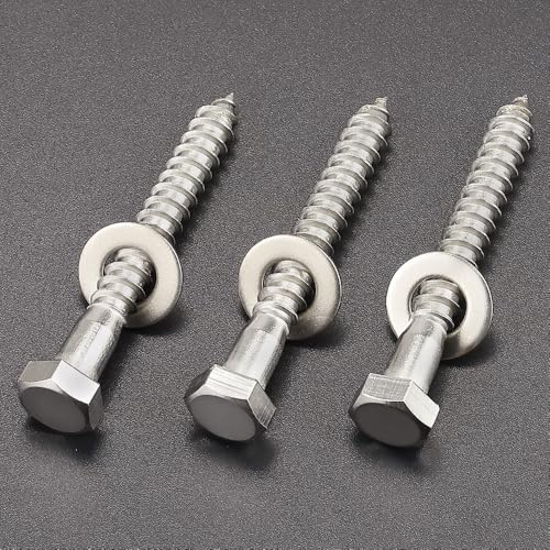 20-Sets 1/4 x 2-1/2" Hex Head Lag Screws & Flat Washers, Heavy Duty Lag Wood Screws, 304 Stainless Steel (18-8), 1/4" Bolt - size: 1/4 x 2-1/2