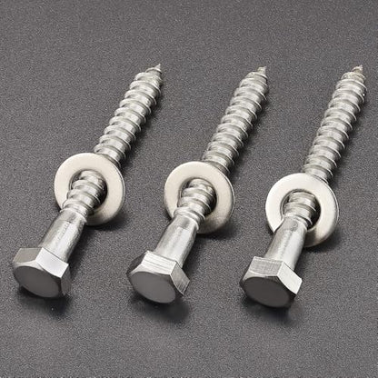 20-Sets 1/4 x 2-1/2" Hex Head Lag Screws & Flat Washers, Heavy Duty Lag Wood Screws, 304 Stainless Steel (18-8), 1/4" Bolt - size: 1/4 x 2-1/2