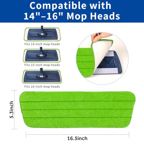 16.5" Microfiber Mop Pads Refills, 4 Pack Reusable Replacement Heads - color: 16"bluegreen*4
