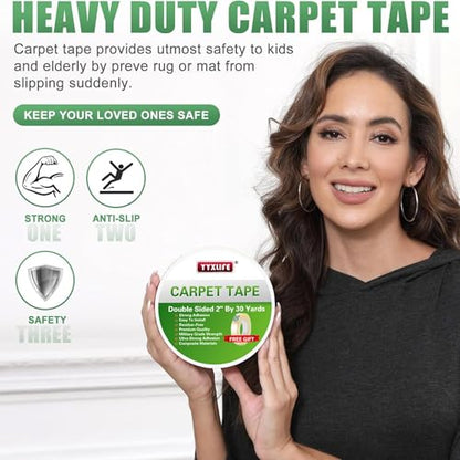 YYXLIFE Double Sided Rug Tape, Heavy Duty for Rugs & Floors, 2" x30YD - size: 2Inch x 30 Yards