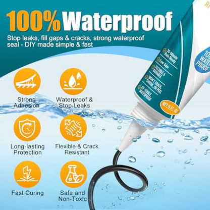 Silicone Sealant – 100% Waterproof, Flexible & Shrink Proof Caulk for Bathroom, Kitchen, Windows, Automotive - Strong Adhesion Sealant for Cracks, Gaps, Leaks 150ML/5Oz (Black) - color: BLACK