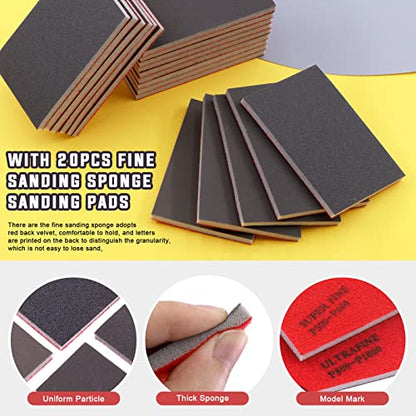 Hilitchi 33pcs 11 Sizes Wet and Dry Dual-Use Grit Sanding Sponge Ultra Fine Sanding Sponges Sanding Pads Kit, Flexible Soft Foam Sand Block for for Wood Metal Polishing