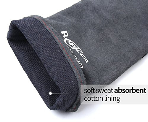 RAPICCA Fireplace Fire Pit Gloves, 662°F Fireproof Leather, 16 in Grey - color: Grey(length 16in)