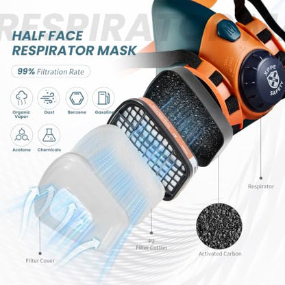 Reusable Half Face Respirator Mask with A1P2 Filters for Painting