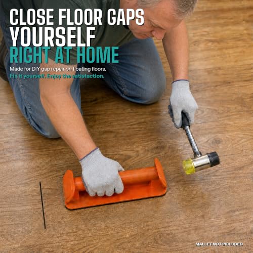 Floor Gap Fixer Tool for Vinyl Plank Flooring, Laminate & Wood Floor Gap Repair, No Suction Cup, Heavy Duty Iron with Washable Non-Slip Base, 2 Spare Pads, Vertical & Angled Striking Faces