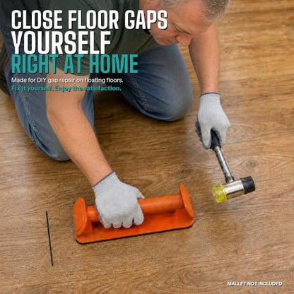 Floor Gap Fixer Tool for Vinyl Plank Flooring, Laminate & Wood Floor Gap Repair, No Suction Cup, Heavy Duty Iron with Washable Non-Slip Base, 2 Spare Pads, Vertical & Angled Striking Faces