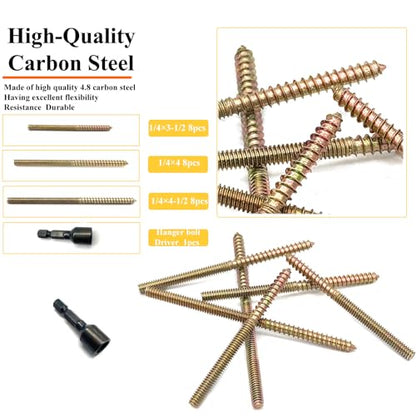 25 Pack 1/4-20" Hanger Bolts 3 Long Sizes Include1 pcs Hanger Bolt Driver Double Headed Bolts Wood Dowel Screw Self-Tapping Screw for Furniture Screws Wood Screws Double Threaded Rods Matrelt - size: 3 Size 1/4-20"-24P+Tool