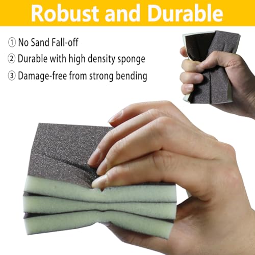16PCS 180 Grits Sanding Sponge Fine Coarse Sanding Block, Washable and Reusable Wet Dry Sandpaper Sponge， Sander Sponges for Wood Drywall Metal Wood - color: Brown, size: 180 Grits-16PCS