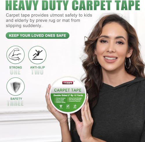 YYXLIFE Double Sided Carpet Tape for Area Rugs & Hardwood Floors, 2" x12YD - size: 2Inch x 12 Yards