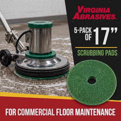 Green Floor Maintenance Pads, Deep Cleaning & Light Stripping, 17" - 5 Pack - size: 17 inches