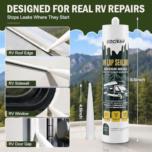 Non-Leveling RV Roof Sealant, Lap Sealant for RV Roofs, Windows, Skylight, Non-Sag RV Roof Sealant, Waterproof White RV Sealant, RV Caulking Sealant for Vertical Surface Leak Repair - color: White