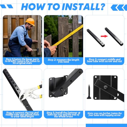 8' Telescopic 63" - 95" Anti Sag Gate Brace Kit for Wooden Fence Black Steel Adjustable Gate Brace, Privacy Gates Hardware Kit for Outdoor Vinyl and Wood Fence Gates
