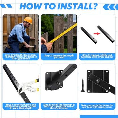 8' Telescopic 63" - 95" Anti Sag Gate Brace Kit for Wooden Fence Black Steel Adjustable Gate Brace, Privacy Gates Hardware Kit for Outdoor Vinyl and Wood Fence Gates