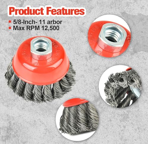 AAIN 60PCS 3 inch Wire Wheel Brush Twisted Knotted Cup Brush for Grinders - size: 60 pack, style: 3 Inch Knotted Cup Brush