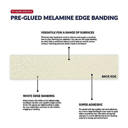 UNMAR White Edge Banding Melamine Iron On Tape Adhesive Wood Board Edging Strips Veneer Trim Laminate Cabinet Furniture MDF Plywood Formica Shelf Stick Countertop (1, White, 3/4 in x 50 ft) - size: 3/4 in x 50 ft