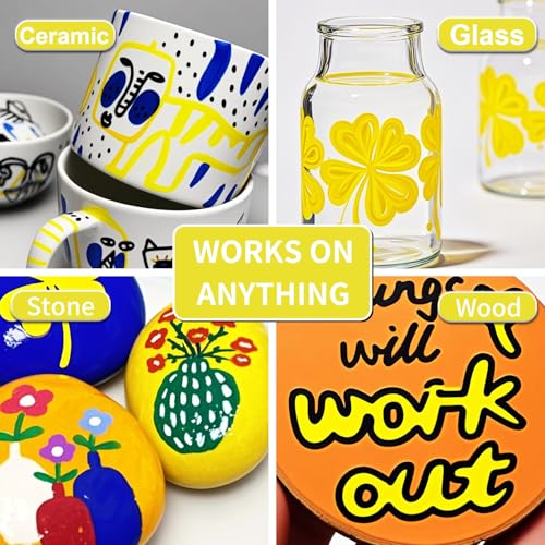 Yellow Acrylic Paint Pens 6 Pcs Permanent Marker Pens Extra Fine - color: Yellow
